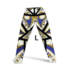 eva varro Blue, Black & Gold Geometric Leggings